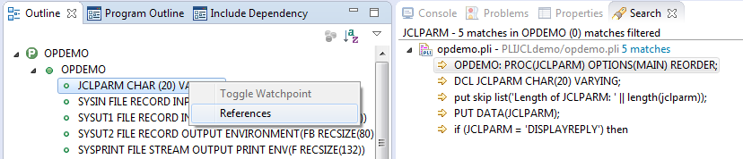 [Outline] ビューを使用して変数に対する参照を検索