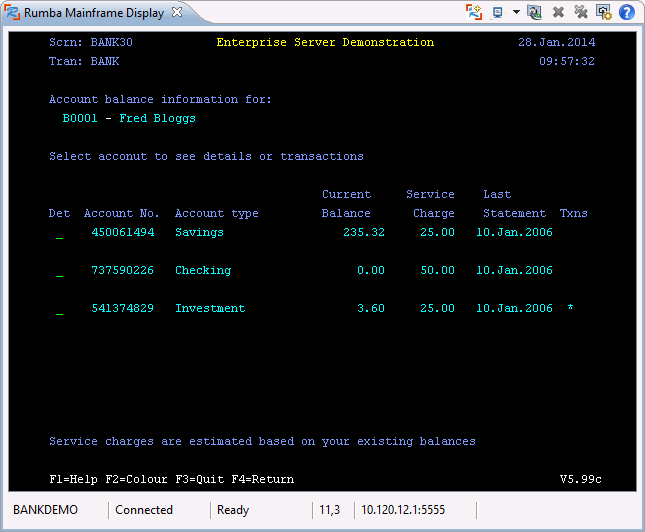 Bankdemo application options