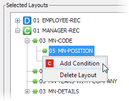 Properties option of a layout item