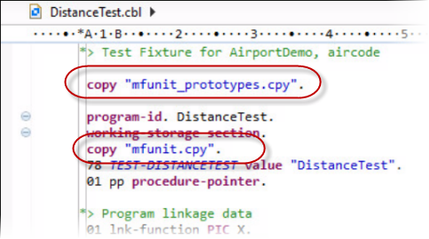 テスト コードのコピーブック エントリ