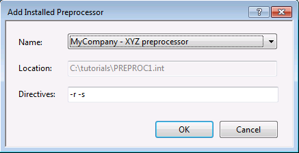 [Add Installed Preprocessor] ダイアログ ボックスを使用したプリプロセッサの選択