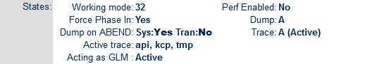 ESMAC の [Server Information] ページ (CASRDO5)、ACTIVE ステータス