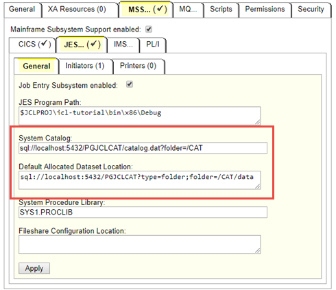 [System Catalog] フィールドと [Default Allocated Dataset Location] フィールドを使用してカタログ ファイルを指定