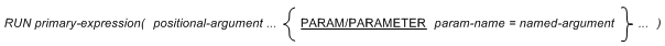 RUN primary-expression( positional-argument...{PARAM/PARAMETER param-name = named-argument }...)