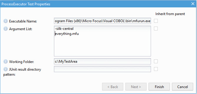 Silk Central の [ProcessExecuter] ダイアログ ボックス