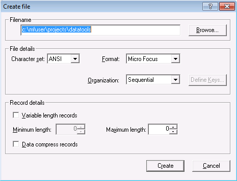 ファイル作成ダイアログ ボックス 