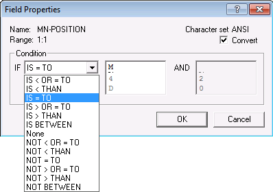 [Field Properties] ダイアログ ボックスで提供される条件