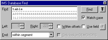 IMS データベース検索浮動バー