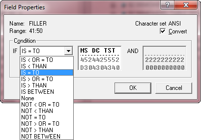 [Field Properties] ダイアログ ボックスで提供される条件