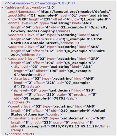 生成された XML ドキュメント address09d.xml の内容