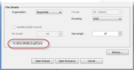 [Save Details to profile file] オプション