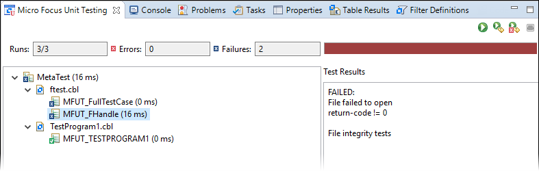 Eclipse の [Micro Focus Unit Testing] ビュー