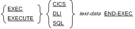 {EXEC または EXECUTE} {CICS または DLI または SQL} text-data END-EXEC
